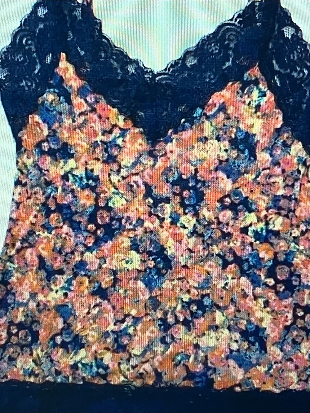 Decree Navy Floral Lace-Trim Tank with Coral and Blue Blooms